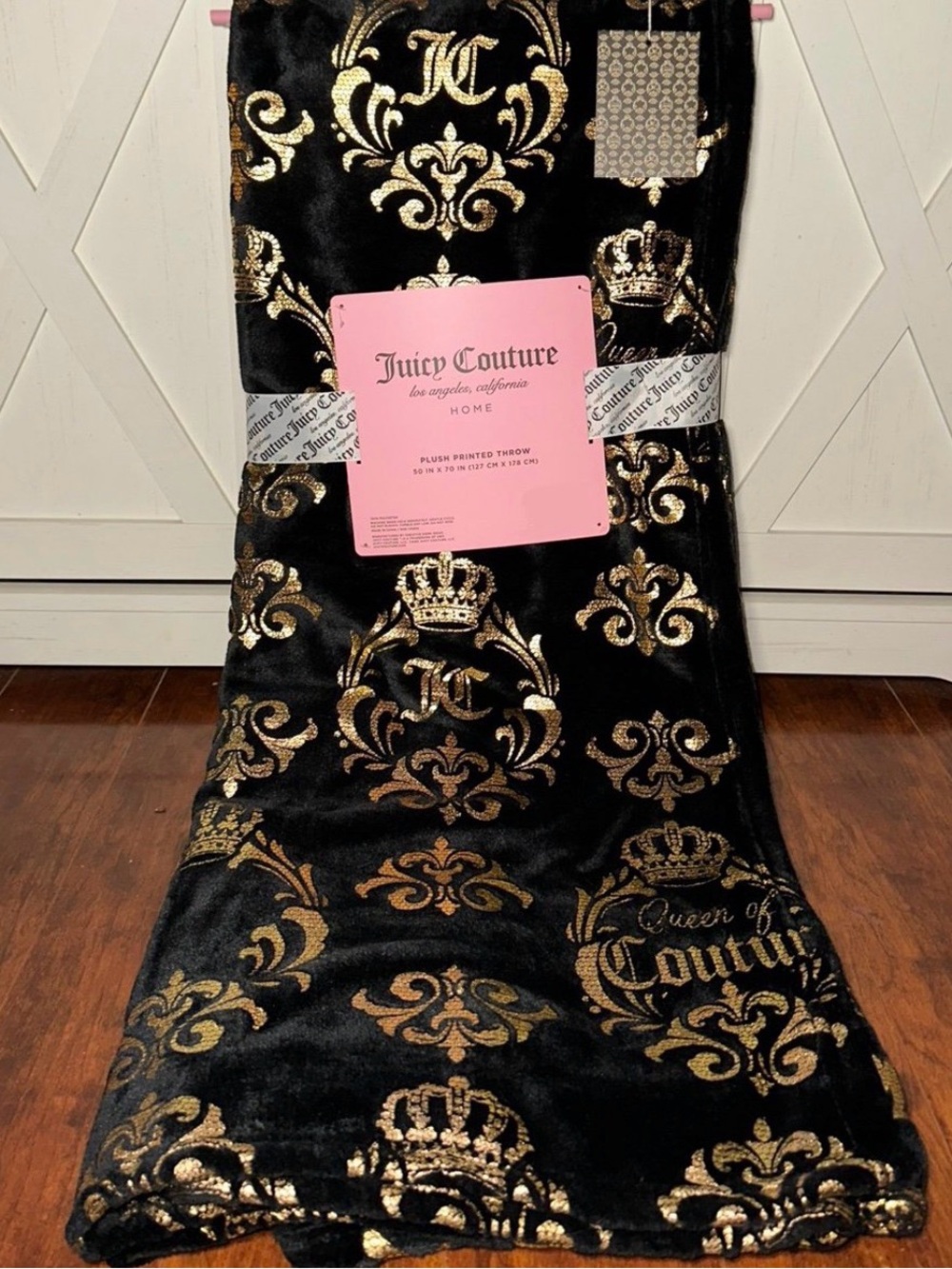 Juicy Couture Gold Crown Plush Throw Blanket